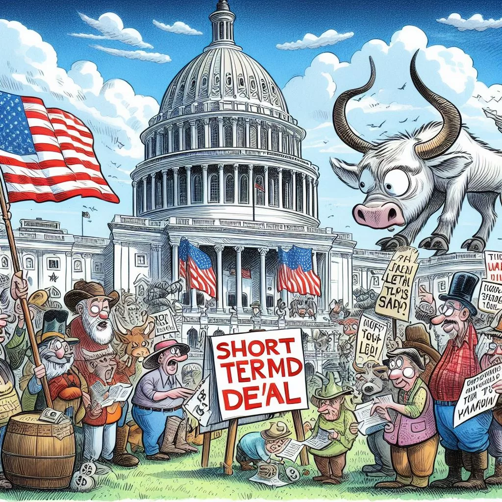 A political cartoon about the Congress voting on a short-term spending deal
